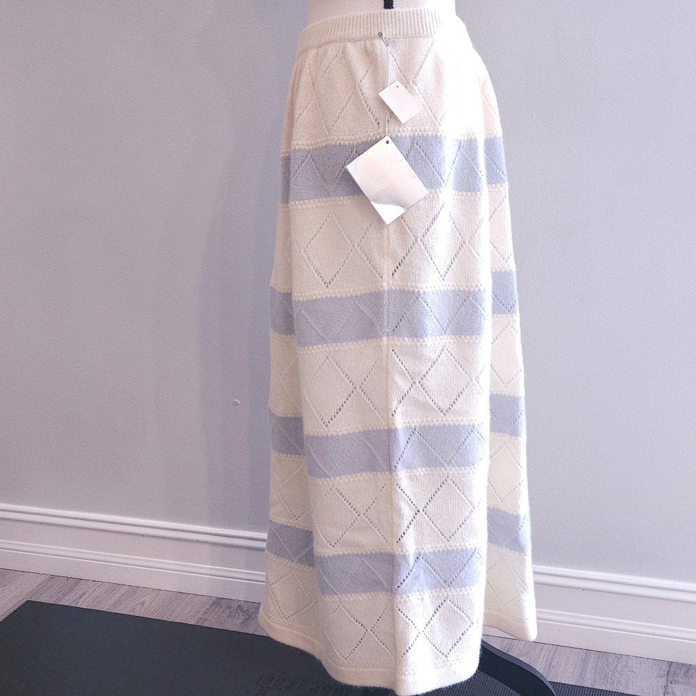 NWT Dior Vintage Skirt Knitted Wool Rabbit Hair A-Line Gray Striped Size Large